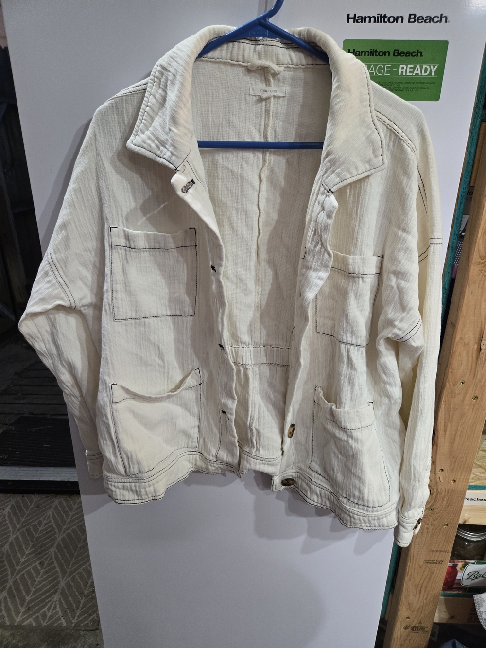 Maurices Off-White Lightweight Shirt Jacket with Contrast Stitching